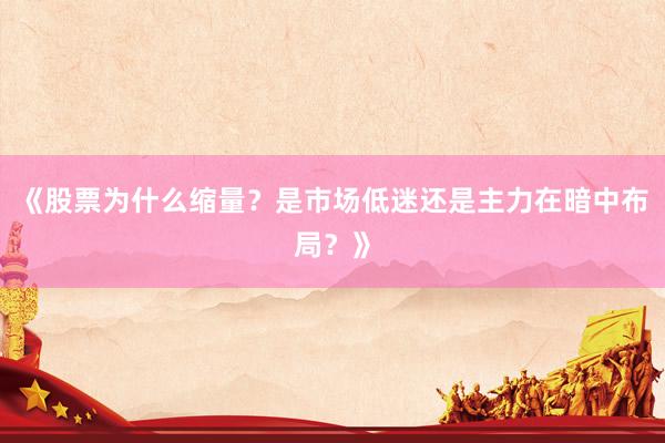 《股票为什么缩量？是市场低迷还是主力在暗中布局？》