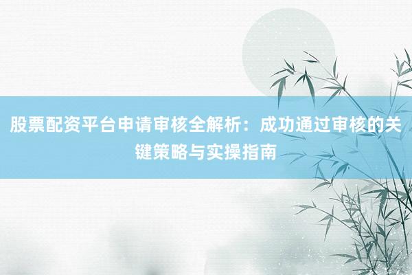 股票配资平台申请审核全解析：成功通过审核的关键策略与实操指南