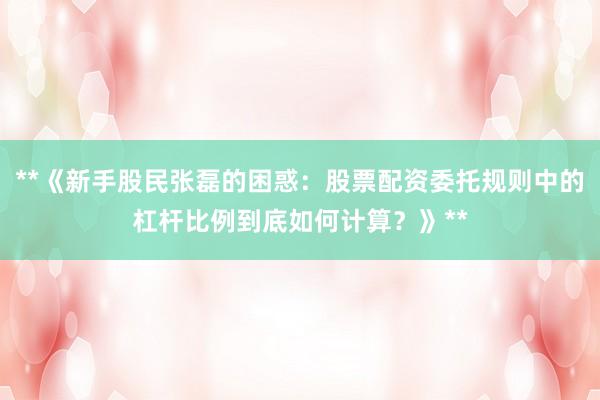 **《新手股民张磊的困惑：股票配资委托规则中的杠杆比例到底如何计算？》**